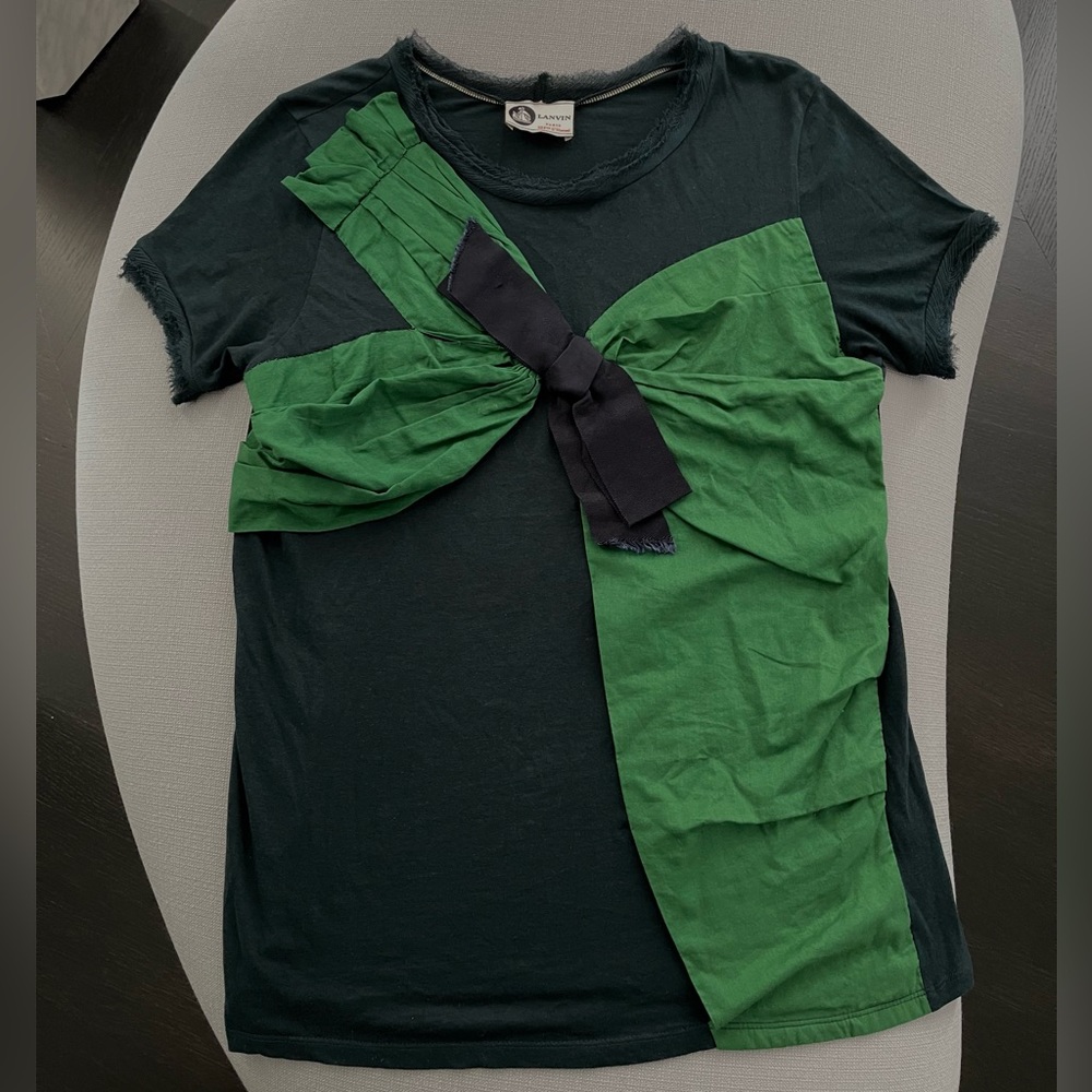 Lanvin Hunter Green T-Shirt with Bow